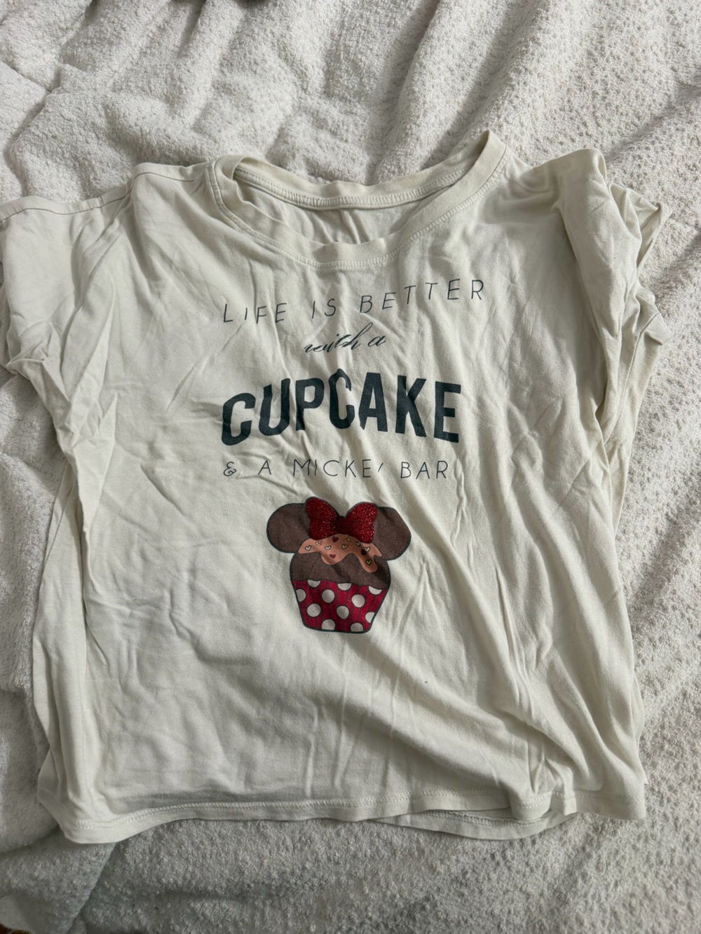 Disney White 'Cupcake' Graphic Tee with Minnie Bow